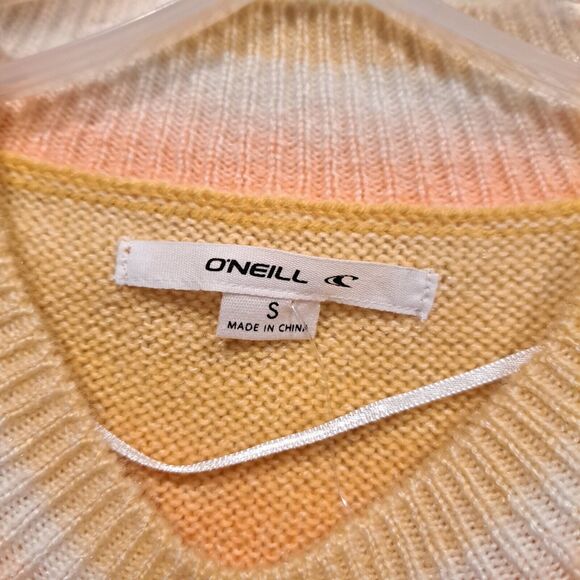 O'Neill Long Sleeve Knitted Sweater Striped Orange Yellow Sz S NWT Casual Beach - Picture 3 of 11